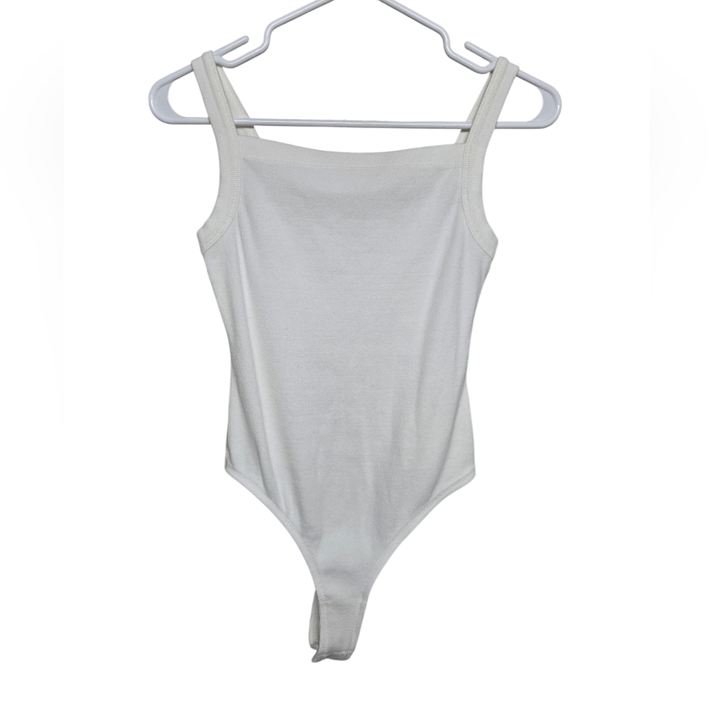 Pilcro Ribbed Square Neck Bodysuit Tank Sz XS White 15" PTP 24" Length